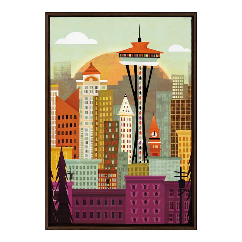 Kate and Laurel Sylvie Seattle Framed Canvas by Amber Leaders Designs - 23x33 - Plastic - Brown