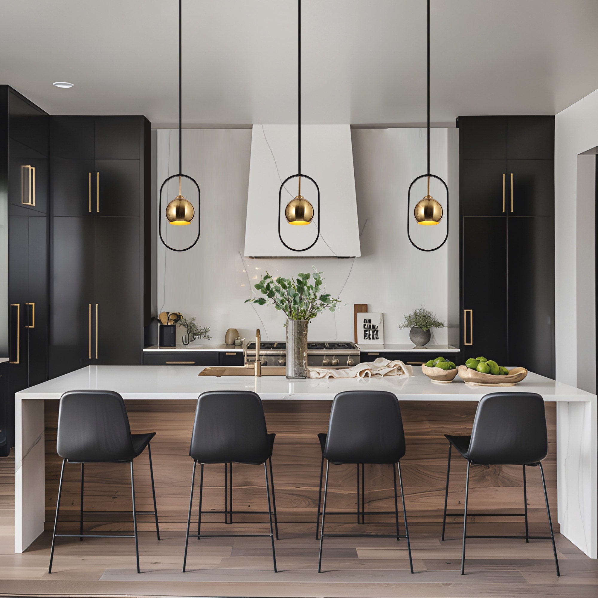 Marden Modern Black Gold 1-Light Metal Kitchen Island Pendant Lights for Dining Room