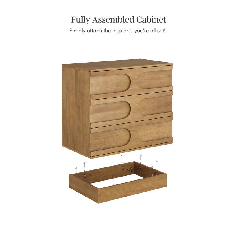 Iris 3 Drawer Dresser, Mid-Century Modern Solid Wood Dresser for Bedroom