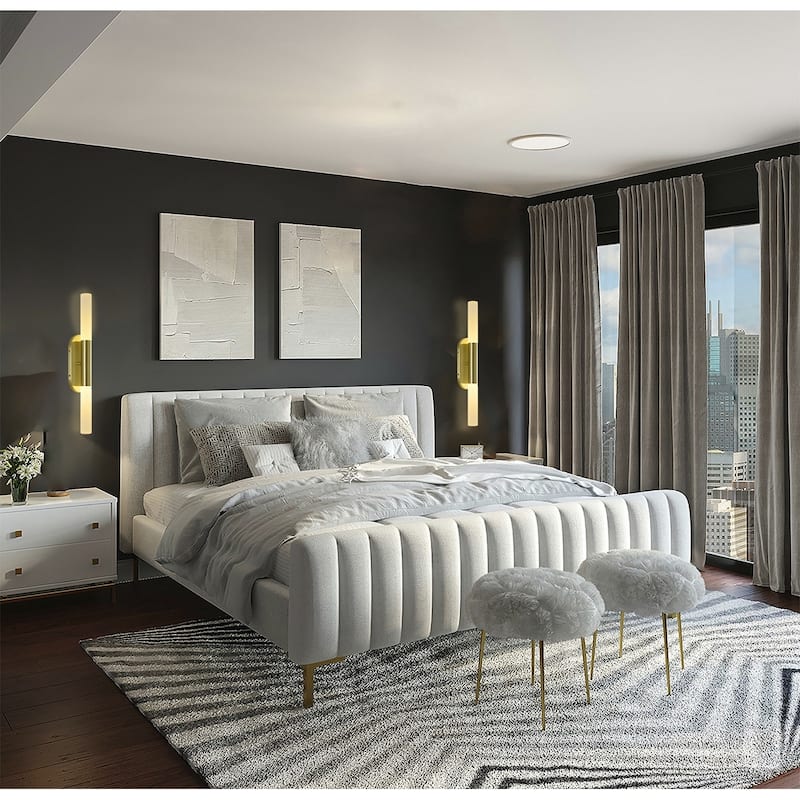 2-Light Satin Brass Wall Sconce Lighting With White Frosted Acrylic Shades