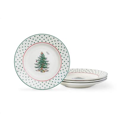 Spode Set of 4 Christmas Tree Polka Dot Tidbit Plates