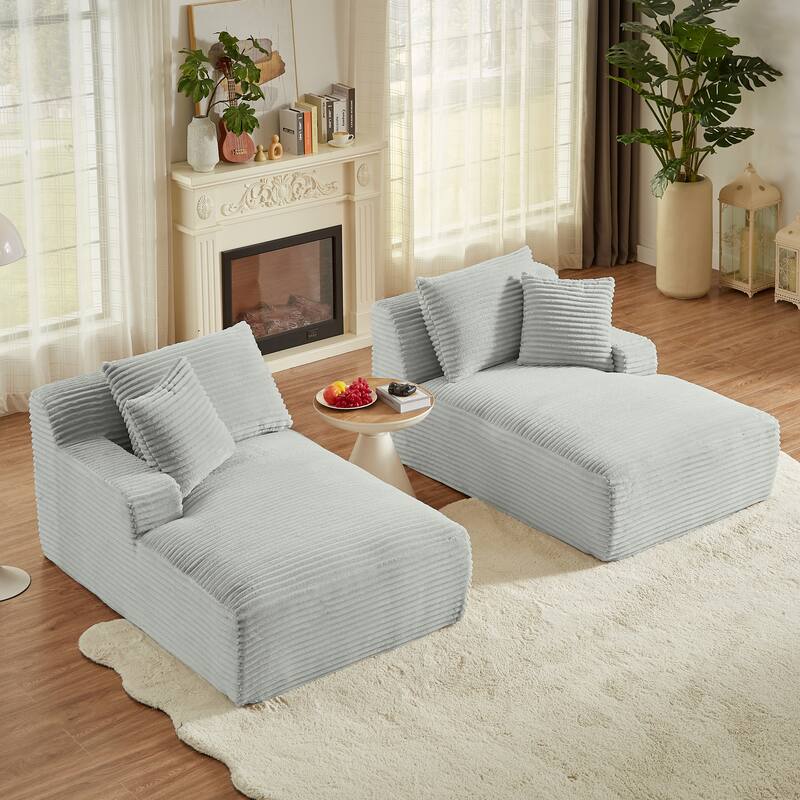 Corduroy Upholstery Cloud Modular Sectional Sofa with Chaise and Pillows, All-Foam Compression Design