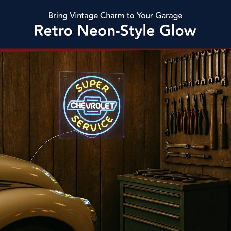 Licensed Chevrolet Super Service Acrylic LED Wall Decor Sign - 16" x 16" - 16" x 16"