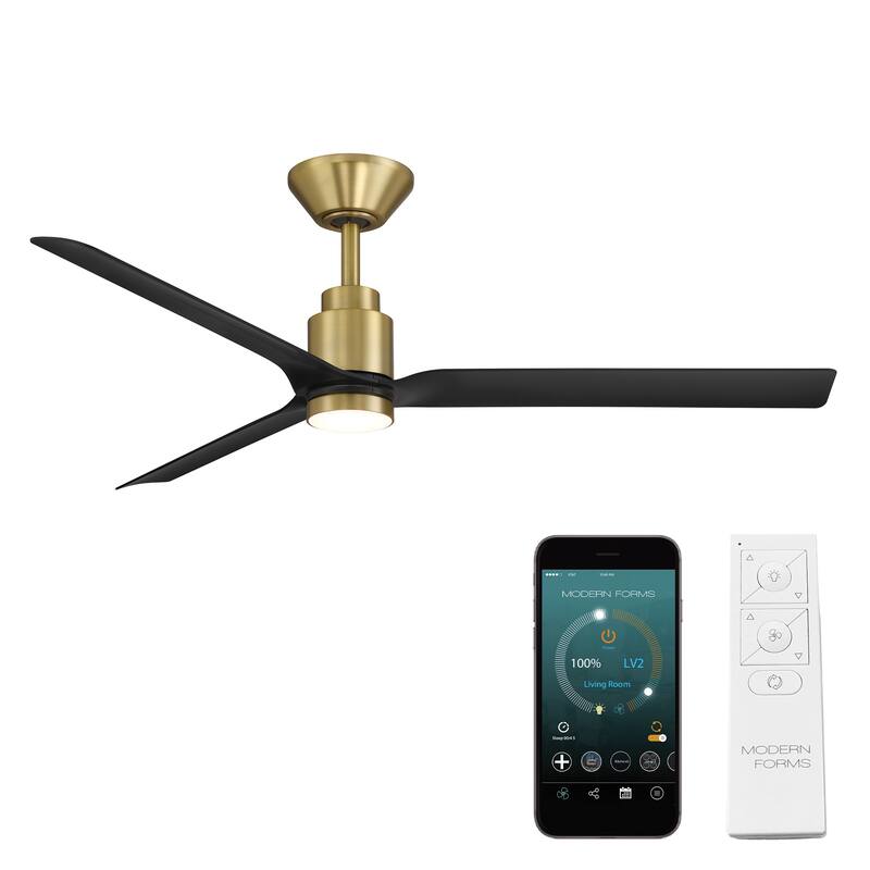 Smooth Indoor or Outdoor 3-Blade 52in Smart Ceiling Fan - Soft Brass - 52 Inches