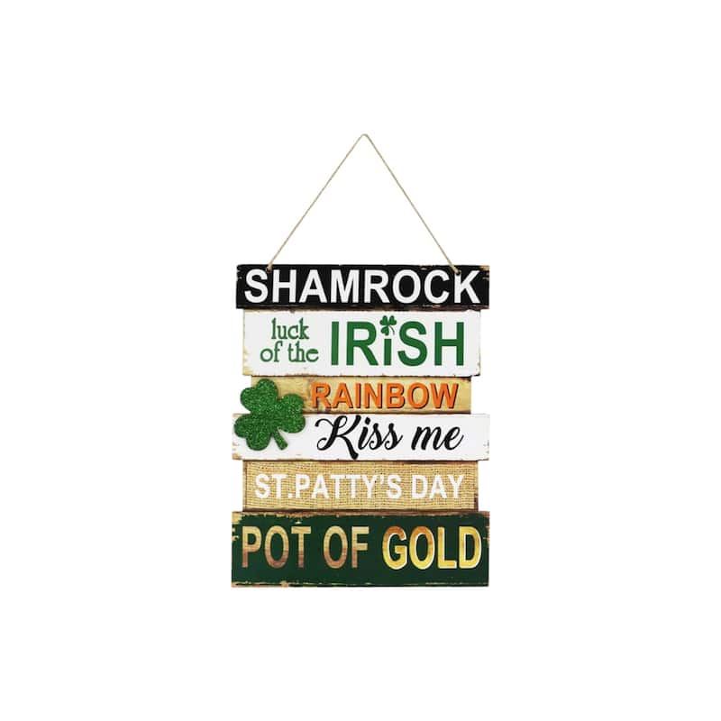 HomeRoots Set of Two Gold Green And White St Patrick's Day Wood Hanging Wall Decor