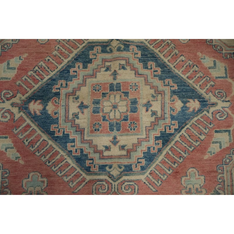 Hand Knotted Oriental 100% Wool Carpet Traditional Geometric Coral Kazak Area Rug - 9' 7'' X 8' 3''