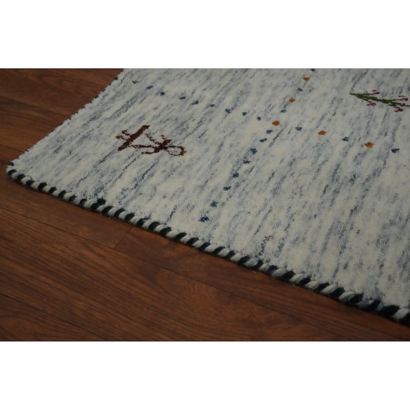 Hand Knotted Oriental 100% Wool Carpet Tribal Animal Pictorial Beige & Ivories Gabbeh Area Rug - 9' 11'' X 8' 3''