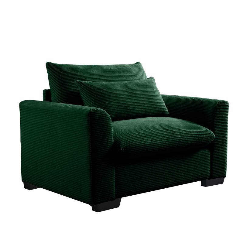 Corduroy Single Sofa Chair, Oversized Deep Seat Accent Couch Chair, Single Chair with Waist Pillow for Living Room, Bedroom