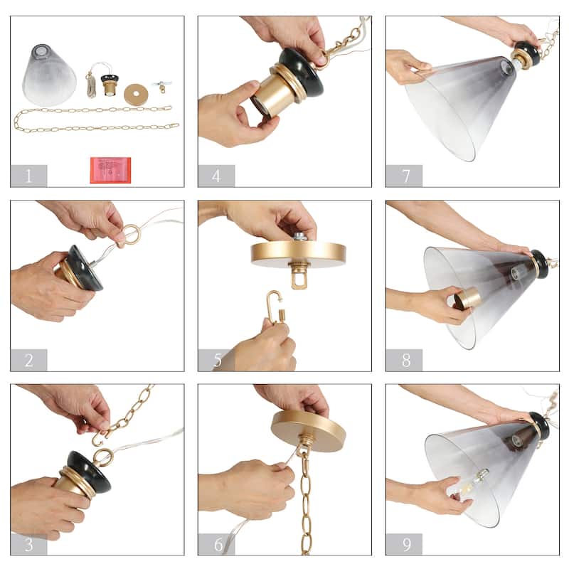 Modern Coastal Style 1-Light Large Pendant Light Fixture with Gradient Smoky Gray Semi-Transparent Glass for Dining Room