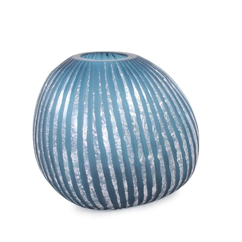 Allan Andrews Contemporary Asymmetrical Matte Blue & Silver Glass Vase Collection