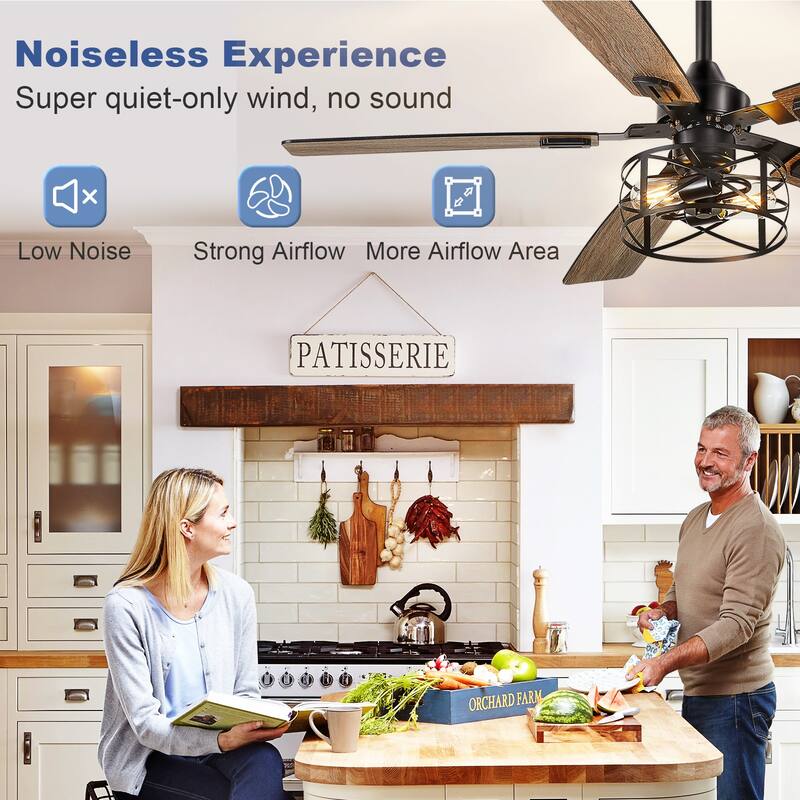 42-52Inch Caged Ceiling Fans with Lights: Dual Finish 5 Blades - Rustic with Remote Control (E26 Bulb Included)