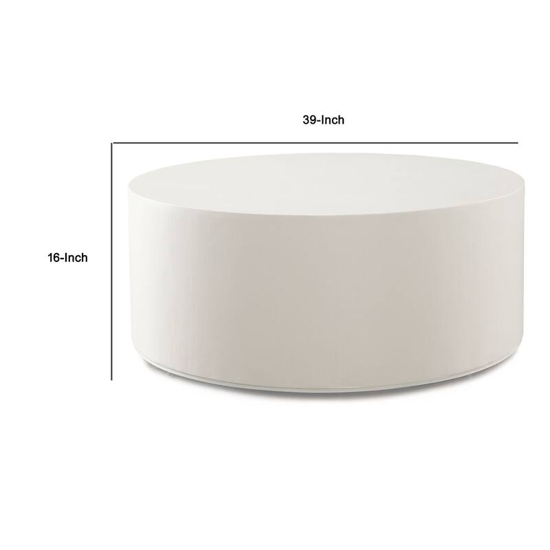 Viko Round Coffee Table, White Wood Faux Concrete Finish, 39 Inch