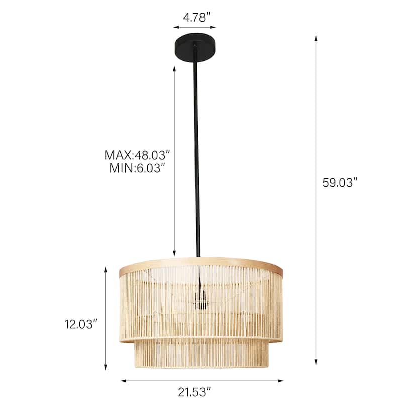 1-Light Rattan Farmhouse Boho Rustic Drum Light