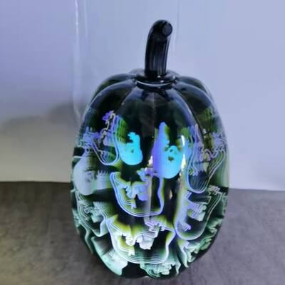 8" LED Glass Pumpkin Ghost - Black