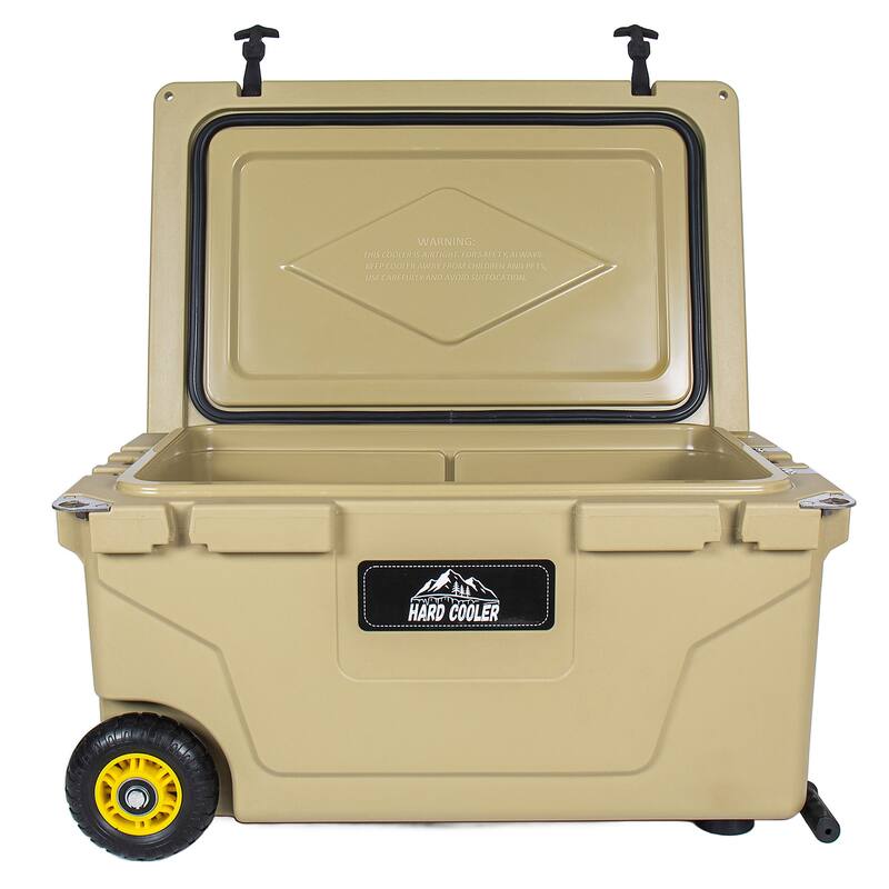 65 Quart Khaki Cooler, Ultra-Tough Hard Shell Ice Chest, Heavy-Duty Insulated Portable Cooler with 6-Day Ice Retention