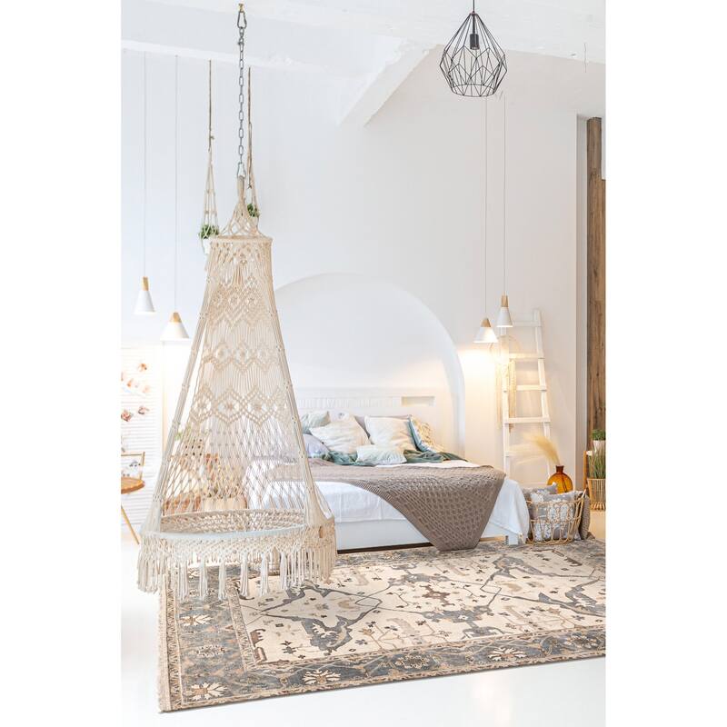 ECARPETGALLERY Hand-knotted Royal Oushak Ivory Wool Rug - 9'1 x 11'10