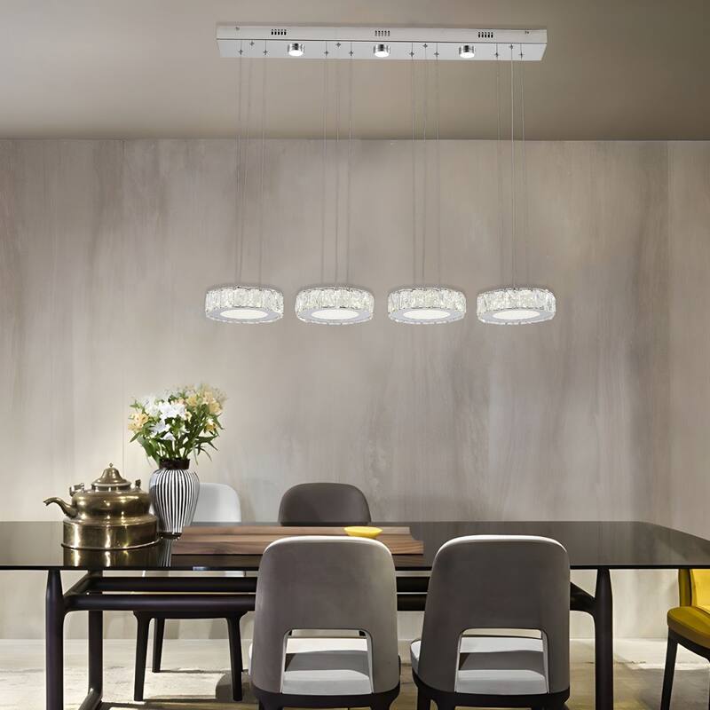 7-Light Chrome LED Chandelier With Clear Crystals