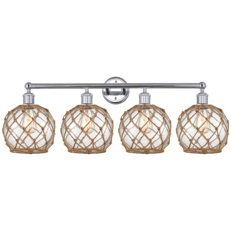 Innovations Lighting Endless Possibilities Edison - Farmhouse Rope - 4 Light 35" Bath Vanity Light - Clear Glass with Brown Rope/Polished Chrome