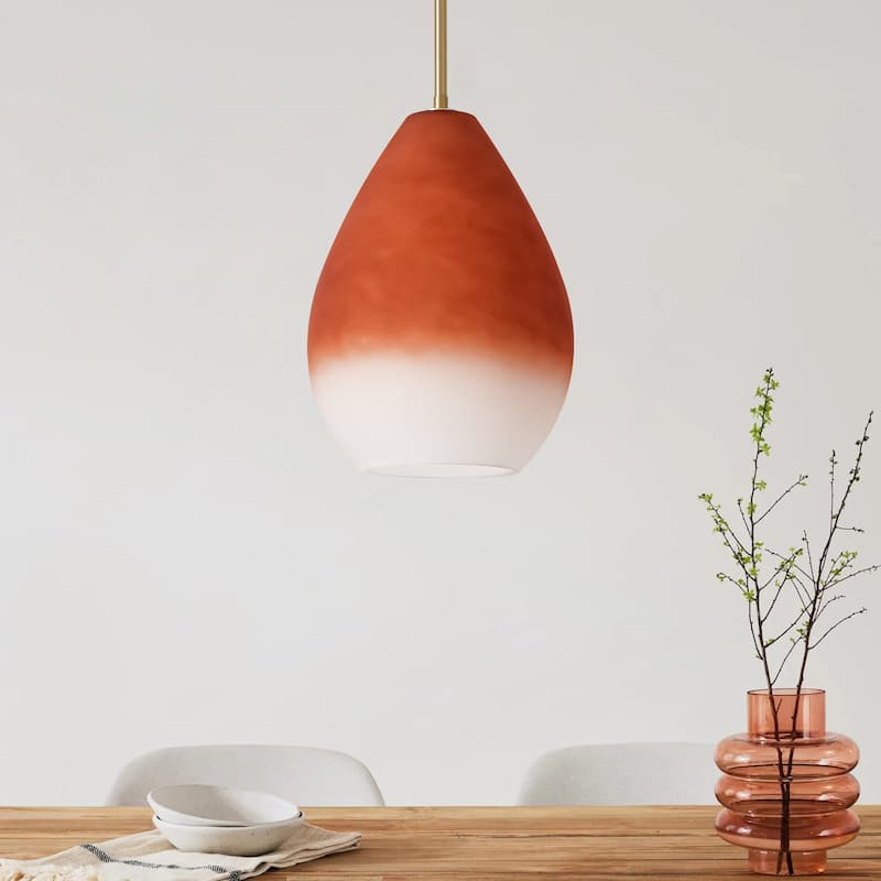 1-Light Boho Brass & Hand-Blown Glass Pendant Light for Bedroom or Dining Room - 1 Light