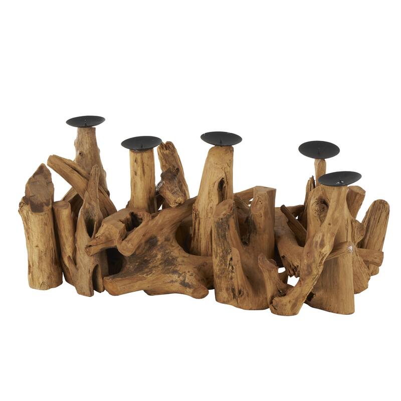 Teak Wood Handmade Live Edge Candelabra - Brown - Roche River Decor