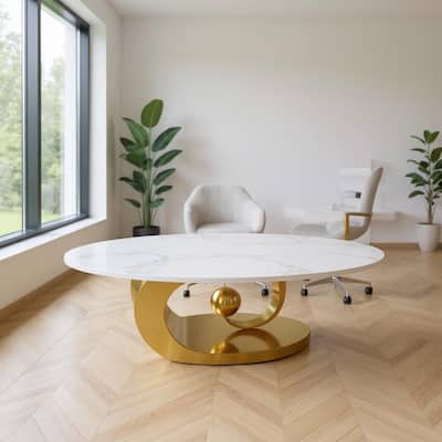 Homy Casa Marble Coffee Table with Sculptural Base for Home Office