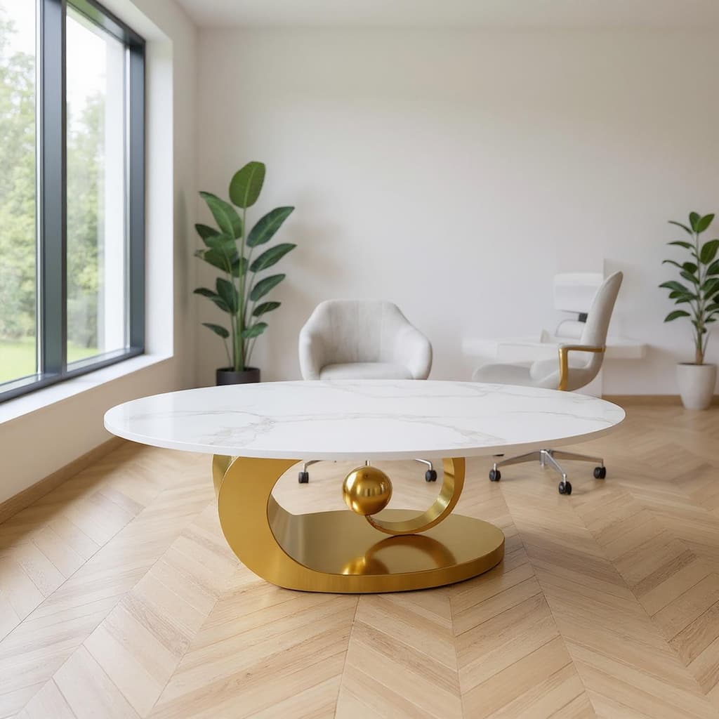 Homy Casa Marble Coffee Table with Sculptural Base for Home Office