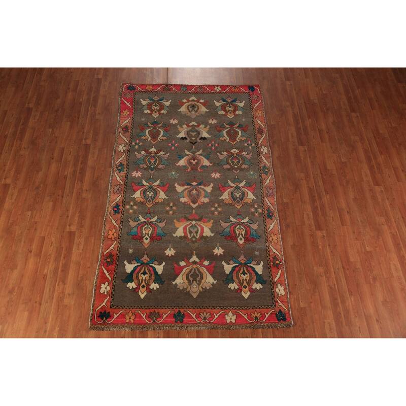 All-Over Brown Floral Gabbeh Persian Area Rug Hand-Knotted Wool Carpet - 5'2"x 9'0"