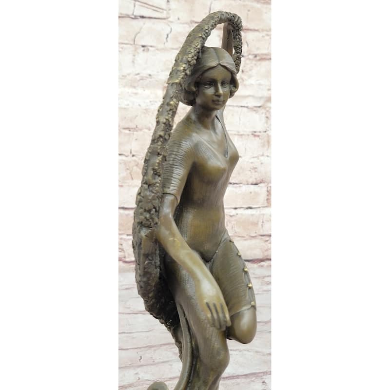 Woman With Thyrsus Bronze Dancer Girl Sculpture By Guirande On Marble Base