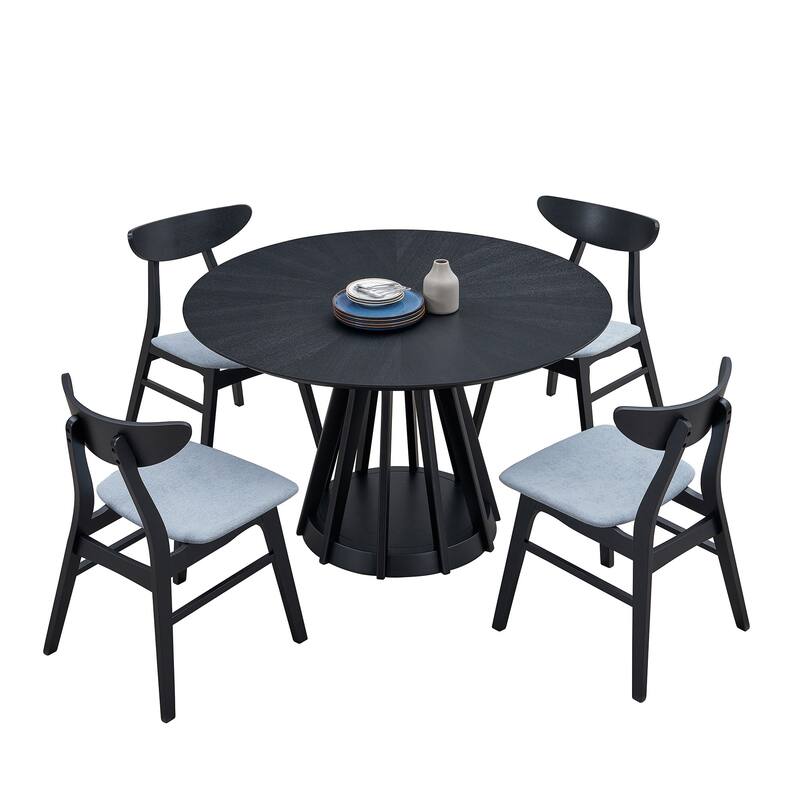 5-piece Modern Dining Table Chairs Set Kitchen Wooden Dining Table Casual Dining Table with 4 Upholstered Dining Chairs