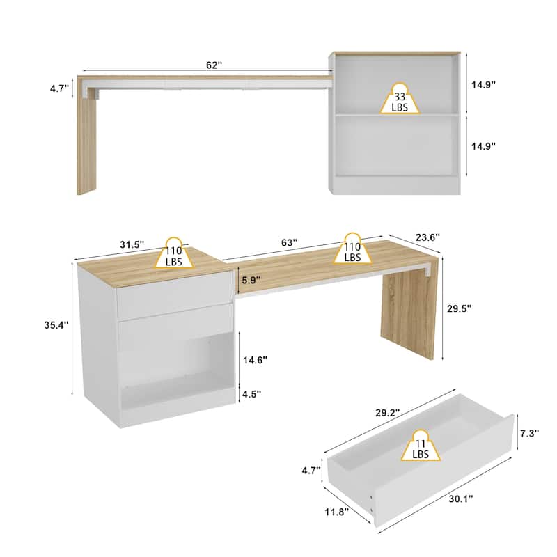 Kitchen Island - Versatile 94.5" Table with Drawers and Shelves Table