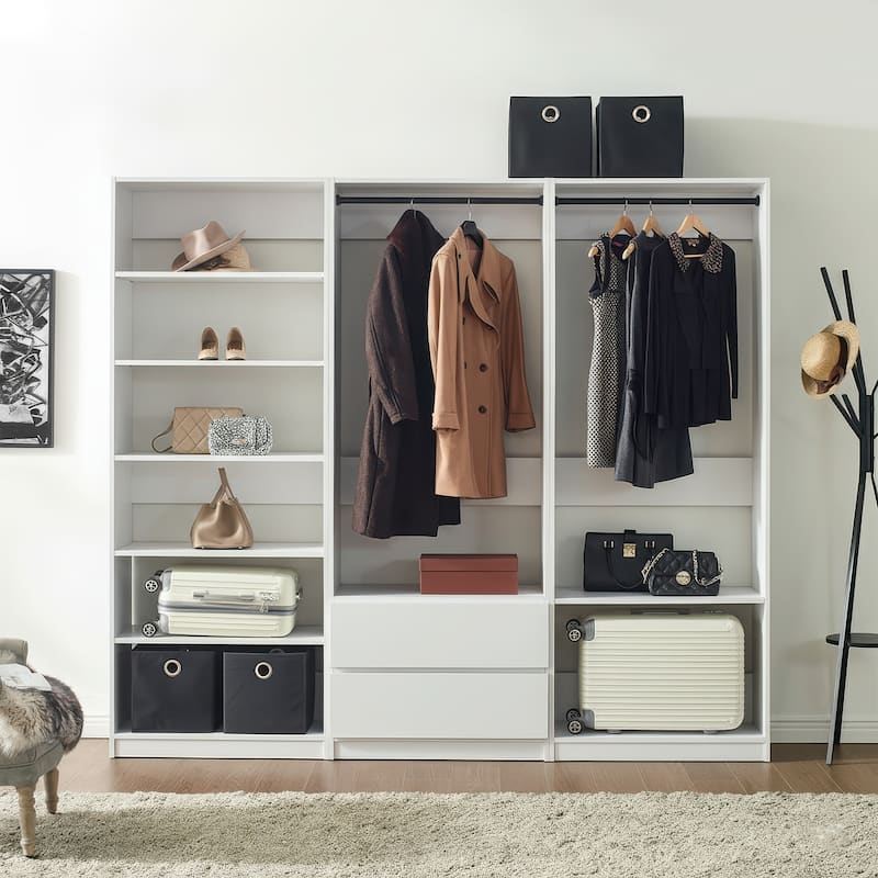 Prosper White Freestanding Walk in Wood Closet System - 94.2"W x 15.7"D x 83" H