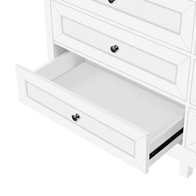 Wood Rustic Storage Dresser with 9 Drawers and Silver Handle, Brown