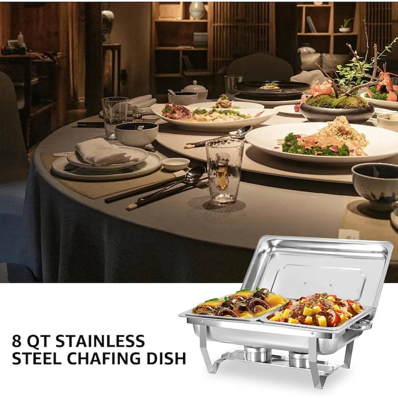 4 Pack Chafing Dish Buffet Set, 8QT Stainless Steel 1/2 Size Pan Chafing Dish, Chafers and Buffet Warmer Sets for Wedding