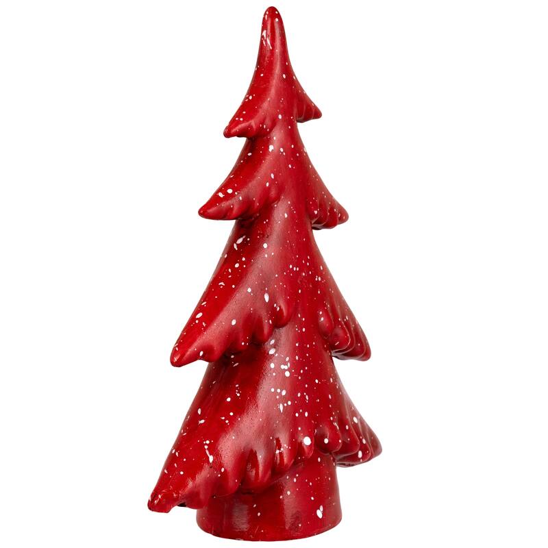 Shiny Christmas Tree with Snowy Accents Tabletop Decoration - 10" - Red