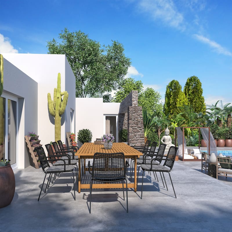 Amazonia Norristown 11-piece Eucalyptus Wood Outdoor Dining Set - Teak Finish