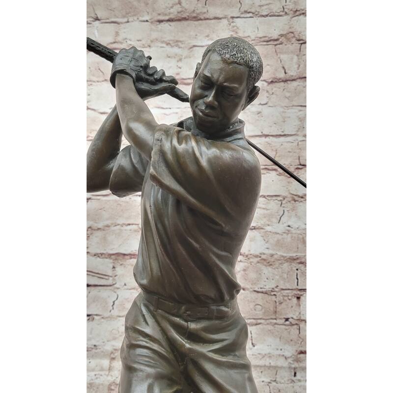 Signed Original Milo Male Golfer Sport Trophy Solid Bronze Sculpture Figurine