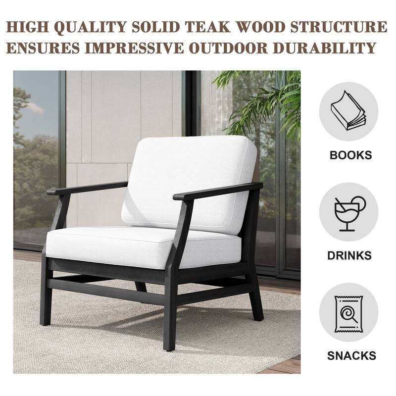 Teak Outdoor Patio Club Chairs Loveseat with Cushions