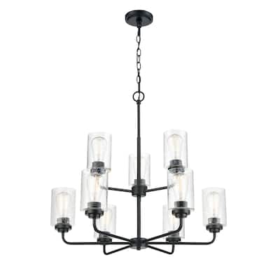 Millennium Lighting Moven 9 Light Chandelier in Multiple Finishes with Seeded Glass Shades
