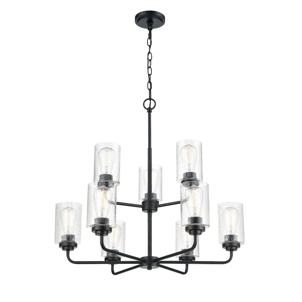 Millennium Lighting Moven 9 Light Chandelier in Multiple Finishes with Seeded Glass Shades