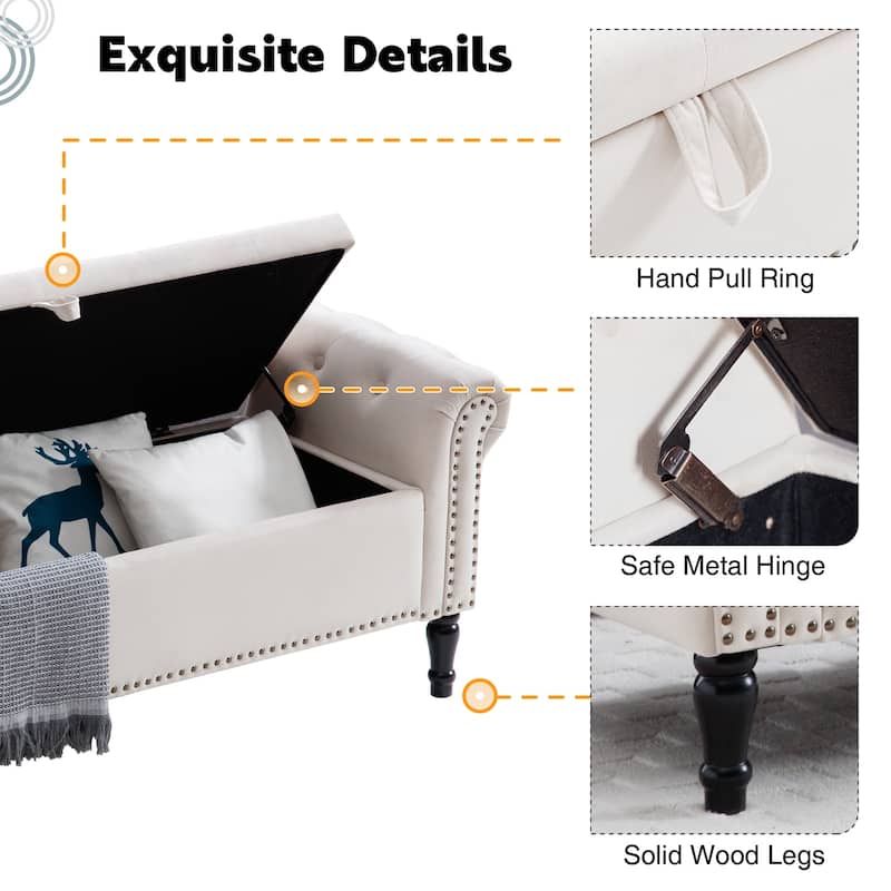 67" Velvet Tufted Storage Bench for Bedroom End of Bed with Roll Arms
