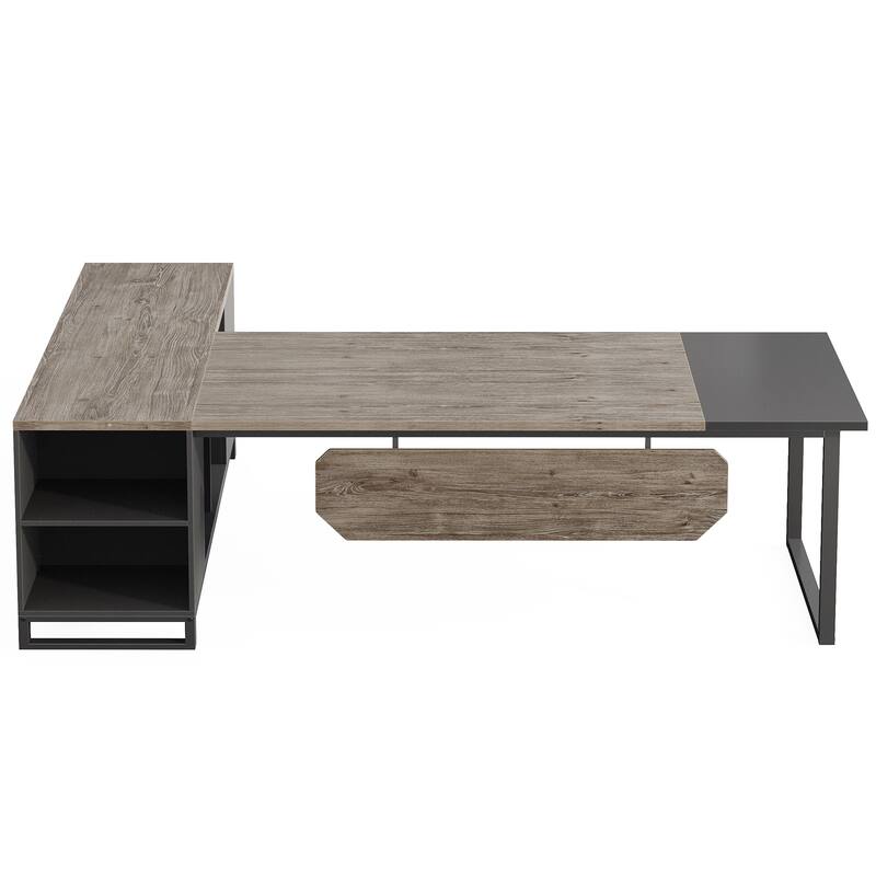 70.8-Inch L Shaped Executive Computer Desk with Storage Cabinet and Shelf