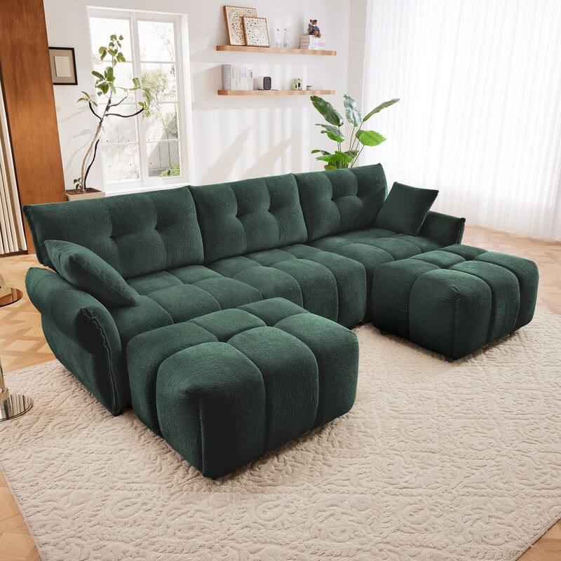 110.2" Chenille 3 Seater Upholstered Sofa, 2 Ottoman