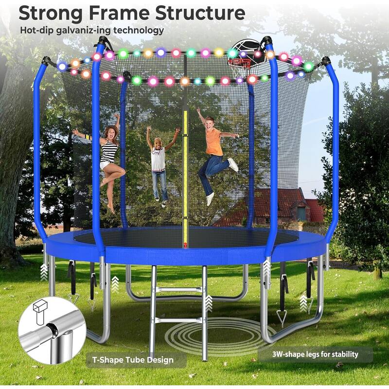 Upgraded 8FT/10FT/12FT/14FT Trampoline, Outdoor Trampoline with Basketball Hoop