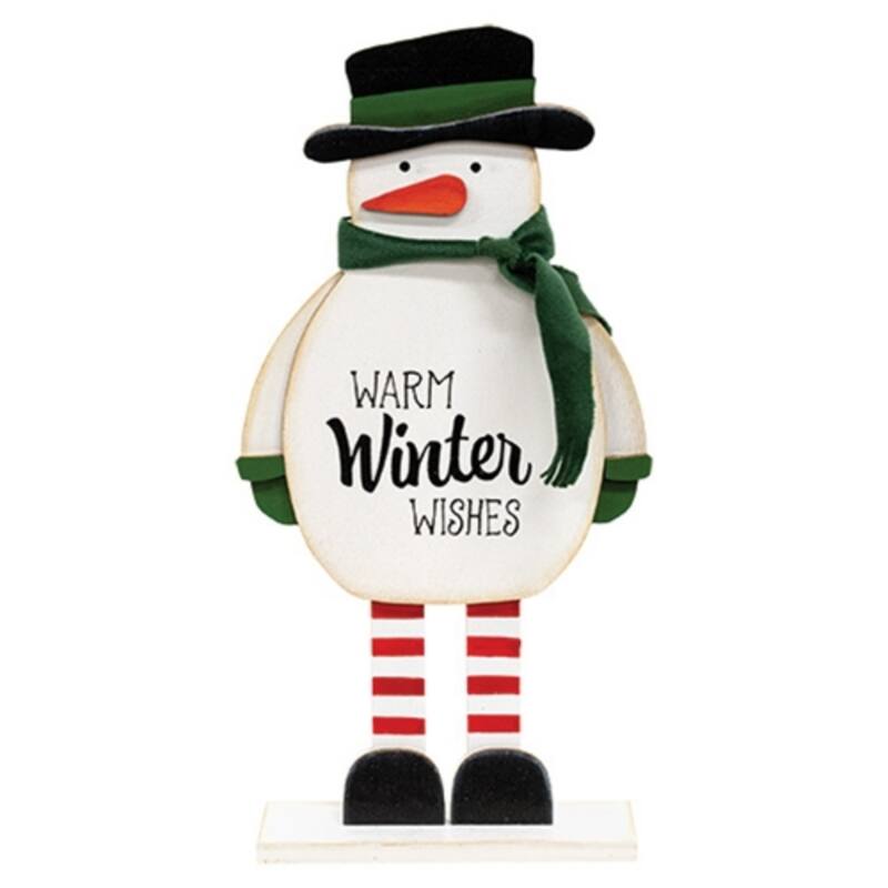 Warm Winter Wishes Wooden Snowman with Scarf Table Decor - 5” x 2” x 10.25” - Multi