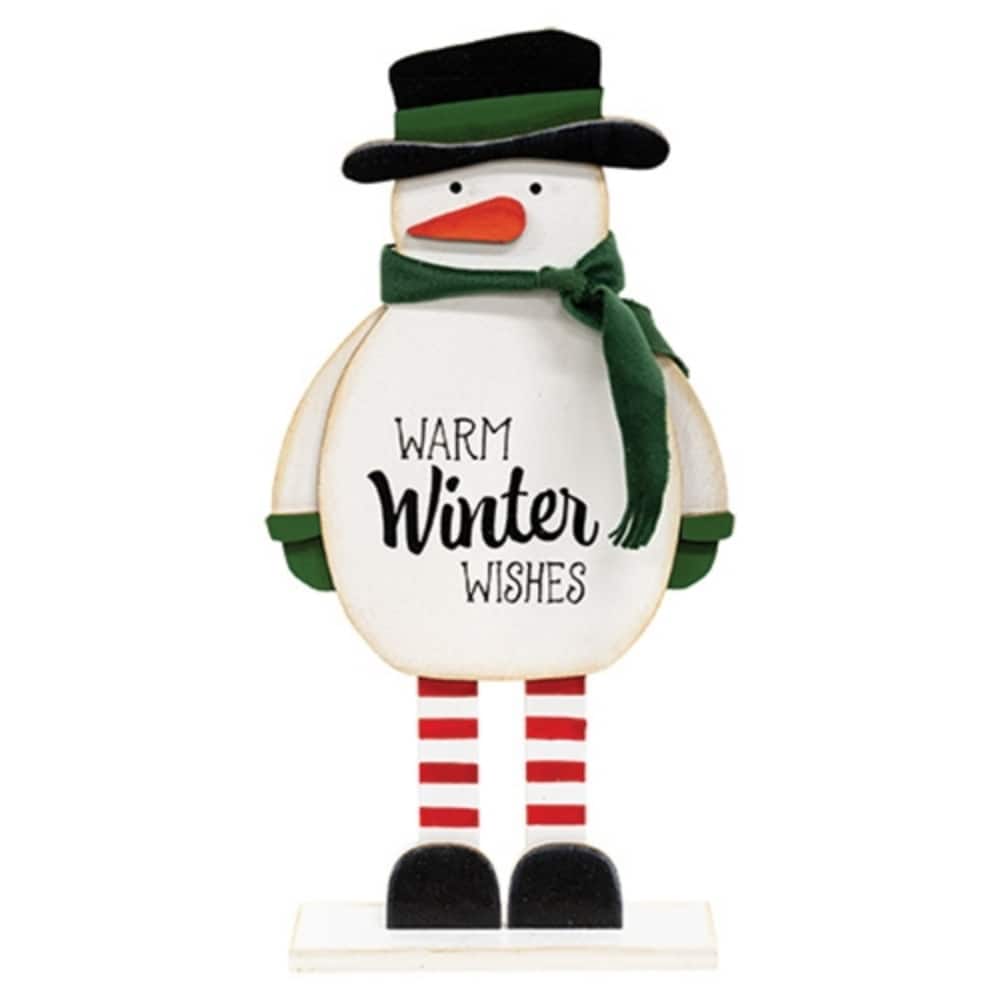 Warm Winter Wishes Wooden Snowman with Scarf Table Decor - 5” x 2” x 10.25”