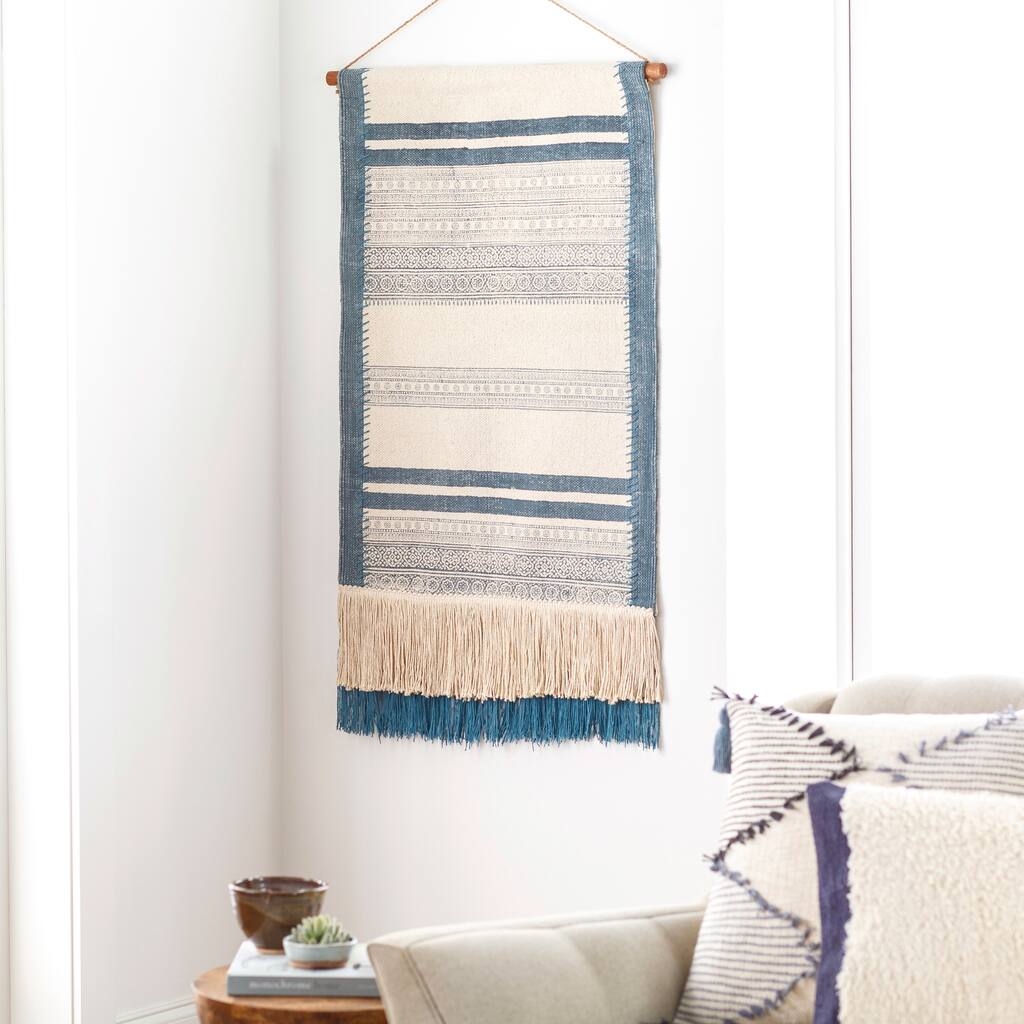 Jodie Striped Contemporary Wall Hanging with Fringe - 47"H x 24"W