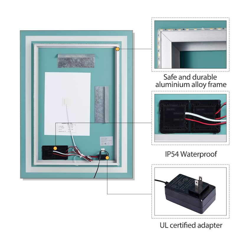 Frameless LED Bathroom Mirror with High Luminosity and Anti-Fog Technology, Wall-Mounted Rectangle Vanity Mirror