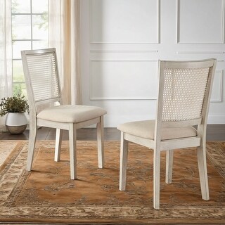 Ronda Beige Linen Rattan Back Dining Chairs (Set of 2) - Bed Bath ...
