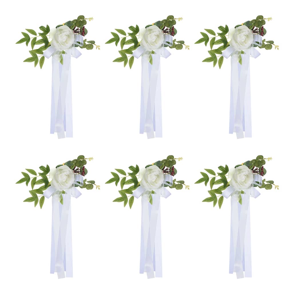 6Pcs Wedding Aisle Decorations Pew Flowers Chair Artificial Flowers