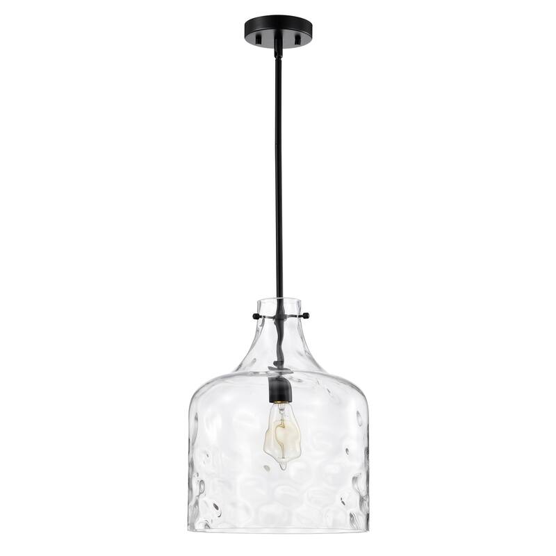 Clear Dimpled Cylindrical Glass Pendant Ceiling Light - 12in